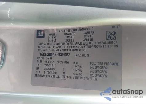 2017 Chevrolet Colorado Wt from USA, damaged, VIN 1GCHSBEAXH1309572